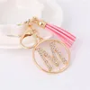 Keychains Rhinestone Letter Pink Tassel Pendant Keychain Creative Torus Hollowing Alphabet Keyring Accessory Sweet Romance Gift For Women