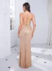 Party Dresses Gold Backless Pets Up Cocktail Dress V Neck Sleeveless Split Night Club Sexig Mint Green Stretch Sequin Prom Evening Gown