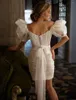 파티 드레스 Sparkl Shine Little White Wedding Dress Column Clolber Column V Neck Sleeve Mini 스팽글 신부 가운 칵테일