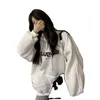 2023 Autumn/Winter New Hooded Plush Sweater Women's Korean Edition Academy Style Coat Ins Tryckt brev stor lös kappa