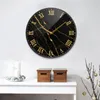 Relojes de pared con textura dorada de mármol negro, reloj acrílico redondo con pilas, reloj colgante silencioso sin tictac para decoración para sala de estar