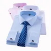 Mens Casual Shirts Mens Classic French Cuff Dress Shirts Long Sleeve No Pocket Tuxedo Male Shirt With Cufflinks Formal Party Wedding White Blue 230729