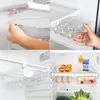 Organizador de plástico transparente para armazenamento de cozinha, deslizar sob a prateleira, gaveta, caixa, rack, geladeira, ovo, vegetais, frutas, alimentos, recipiente