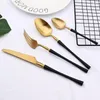 Dinnerware Sets Black Gold Stainless 18/10 Steel Cutlery Set Flatware Fork Spoon Knife Matte Tableware Kitchen Tea Coffee