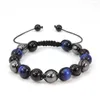 Strand 100-Uniqe Style Natural Obsidian Hematite Black Tiger Eye Stone Ball Knit Bracelet Ajustável Moda Joias Presente