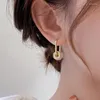 Boucles d'oreilles cerceau Unique géométrique carré pour les femmes Antique couleur or synthétique pierre de lune boucle d'oreille Punk Bar fête bijoux cadeaux