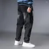 Męskie dżinsy plus rozmiar 6xl 5xl xxxxl Mężczyźni luźne duże tłuste hip hop street taniec streetwearne dżinsowe spodnie szerokie nogi spodnie