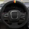 Car Steering Wheel Cover Black Genuine Leather Suede For Audi A4 S4 2005-2012 A6 S6 A8 2006-2011 S8 2007 Seat Exeo 2009-2012190p