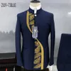 Ternos masculinos Blazers Moda Masculina Casual Boutique Chinês Gola alta Túnica Design Terno Conjunto de 2 peças Blazers Jaqueta Casaco Calças Calças 230729