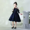 女の子のドレスカウストムはO-Neck Collar Black Ball Gown Dress Children Partyを作った