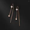 Orecchini pendenti in vero argento sterling 925 con infila-stelle delicate nappe a stelle lunghe da tirare per le donne