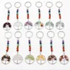 7 Chakra Kralen Ketting Fluoriet Sleutelhangers Lapis Amethist 30mm Chip steen Levensboom Hanger Sleutelhanger Gift Natuursteen Kristallen sieraden