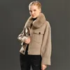 女性はJXWatcherカシミアコートと大きな本物の毛皮の襟の冬のジャケットポケットフルスリーブクロップドアウターウェアストリート230729
