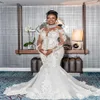 2021 NOWOŚĆ seksownej afrykańskiej kryształowej syreny ślubnej Suknie ślubne Wysokie szyję długie rękawy koronkowe kryształowe koraliki ślubne sukienki ślubne szatę D275R