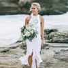 2021 Bohemian Beach Wedding Dress Ivory Dresses High Low Lace Short Front Slit Long Back Halter Boho Mermaid Bridal Gowns Vestidos283V