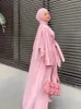 Etnische Kleding Ramadan Wit Satijn Abaya 3 Delige Set Hijab Moslim Jurk Vrouwen Kaftan Avondjurken Dubai Turkije Mode islamitische Sets