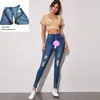 Jeans femininos cintura alta plus size invisível virilha aberta sexo ao ar livre conveniente rasgado retro elástico magro lápis calças