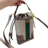 Drawstring Bucket Bag Handbags Purse Vintage Shoulder Bags Canvas Cowhide Leather Crossbody Wallets Gold Hardware Removable Strap Cell Phone Pocket Purse