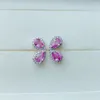 Stud Earrings Elegant Petal Butterfly Water Drop Natural Pink Sapphire Gemstone S925 Silver Women Party Jewelry