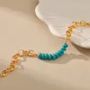 Charmarmband Stylish Chain Armband Natural Turquoise Women Handsträngar Handgjorda vävade 18K Guldpläterad Summer Daily Jewellry Birthday