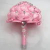 Buquês de noiva de casamento rosa flores artesanais doces 15 buquês de quinceanera pérolas cristal strass rosa nupcial segurando broche W227t