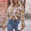 2023 Camisa xadrez feminina outono e inverno novas blusas de grife casuais fashion oversize soltas camisas de manga comprida