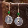 Boucles d'oreilles pendantes classique ronde pour les femmes naturel blanc Jade moelle lumière luxe classique boucles d'oreilles bijoux Cheongsam accessoires