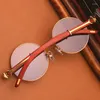 Lunettes de soleil verre mâle femmes Vintage lunettes de soleil rondes pour hommes dames 2023 rétro petit bois pierre lentille marron anti-rayures