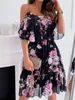 Basic Casual Jurken Sexy Spaghetti Band Dames Jurk Zomer Bloemenprint Off Shoulder Zonnejurk Elegante Chiffon A-lijn Strand Boho Jurken Vestidos 230729