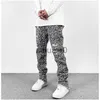 Herren Jeans Harajuku Schlangenmuster Reißverschluss hinten Loch ausgefranste Jeans Hosen für Männer High Street Retro zerrissene lässige Baggy Herbst Denim Hose J230728