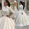 Dubai Arabic Muslim High Neck Ball Gown Wedding Dresses 2020 Long Sleeve Beading Lace Bridal Gowns Court Train Vestidos De Novia A1804