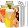 أكواب النبيذ كوب زجاجي مع غطاء الخيزران و ST Bubble Tea Cups الشفافة يمكن القهوة القهوة الباردة القبو إسقاط الولادة منزل حديقة المطبخ DH31Q