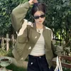 Женские куртки Deeptown Vintage Harajuku Green Zip Bomber Женский корейский стиль уличная одежда 90 -х