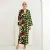 Vêtements ethniques Eid Party Musulman Femmes Satin Imprimé Cardigan Ouvert Abaya Kimono À Manches Longues Maxi Robe Turquie Ramadan Kaftan Dubaï Jilbab