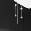 Orecchini pendenti in vero argento sterling 925 con infila-stelle delicate nappe a stelle lunghe da tirare per le donne