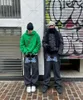 Mäns jeans street trend mode gotiska brev tryck hög midja y2k2023 harajuku lös knapp bred ben byxor kvinnor