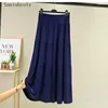 Skirts 2023 Summer Autumn Women Long A Line Pleated Solid Elastic High Waist Modal Skirt Female Big Swing Maxi Saia SE1236