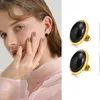 Boucles d'oreilles en cornaline noire pour femmes pierre ovale géométrique avec bijoux de fiançailles de mariage en acier inoxydable