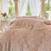 Beddengoed Sets Waterval Ruffle Kant Dekbedovertrek Set Katoen Franse Rose Chic Bruiloft Prinses Met Laken 2 Kussenslopen