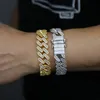 Hip hop 16mm zircone quadrato Cuban link Bracciale Donna Uomo Iced Out Bling pieno pavimentato Cubic Zirconia Coppia gioielli regalo