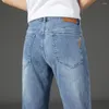 Erkek Kot Hacim: Siyah Gri Açık Mavi Düz Tüp Sıradan Düzenli Orta Bel Yüksek Kaliteli Denim Pantolon Erkek İşletme