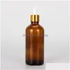 Botellas de embalaje 5-100Ml Vidrio ámbar Frasco cuentagotas vacío Aceite esencial por líquido Con tapa de oro rosa Entrega de gotas para los ojos Oficina Escuela B Otg2T