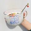 Bicchieri da vino Coreano Carino Vetro trasparente Caffè Latte Tazza con manico Tazze da colazione ad alta capacità per la casa Ciotola Tazze di cereali per farina d'avena Tazza regalo