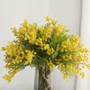 Decorative Flowers Wreaths 6Pcs Artificial Acacia Bean Flower Yellow Mimosa Plush Pudica Spray Cherry Silk Fake For Wedding Home Decoration 230731