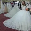 Vintage Lange Ärmel Arabisch High Neck Brautkleider mit Applikationen Perlen Lange Braut Ballkleid Brautkleider Vestidos de novi278N