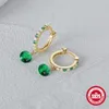 Boucles d'oreilles créoles AIDE Simple émeraude géométrique Zircon boucle d'oreille pour les femmes véritable 925 en argent Sterling luxe élégant bijoux fins