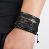 Bangle JessingsHow 4st/Set Vintage Pu Leather Handgjorda flätade DIY -män Svart avslappnade armband Stylaktiga smycken Tillbehör