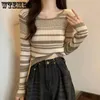 Pulls pour femmes WTEMPO rayé à manches longues Slim Patchwork pull Vintage pull décontracté tricot bas chemise hiver basique en gros