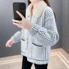 Frauen Pelz Faux Nerz Fleece Kurze Strickjacke Herbst/Winter Koreanische Lose Plaid Mantel Top Kragen Haarige Jacken Für frauen