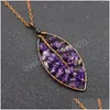 Pendant Necklaces Leaf Reiki Healing Stones 7 Chakra Crystal Tree Of Life Colorf Natural Gemstone Leaves Pendum Necklace For Women Gif Dho5V